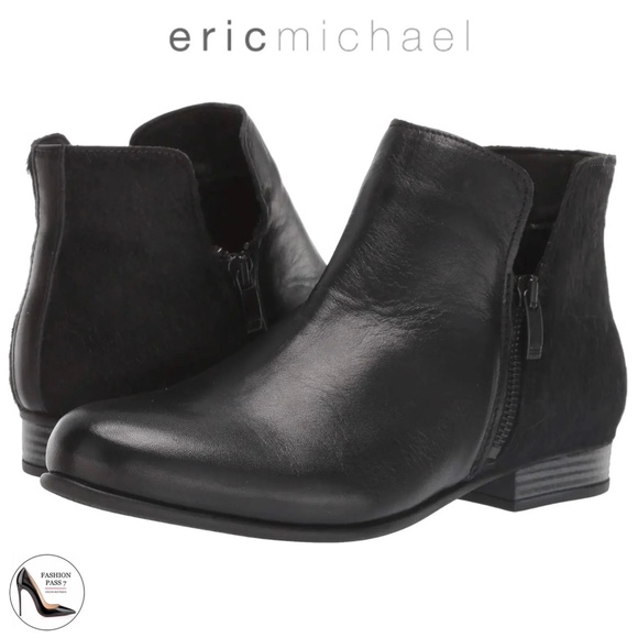 ERIC MICHEAL ISABELLA black booties leather block heel almond toe ankle boots 38 - Picture 1 of 11